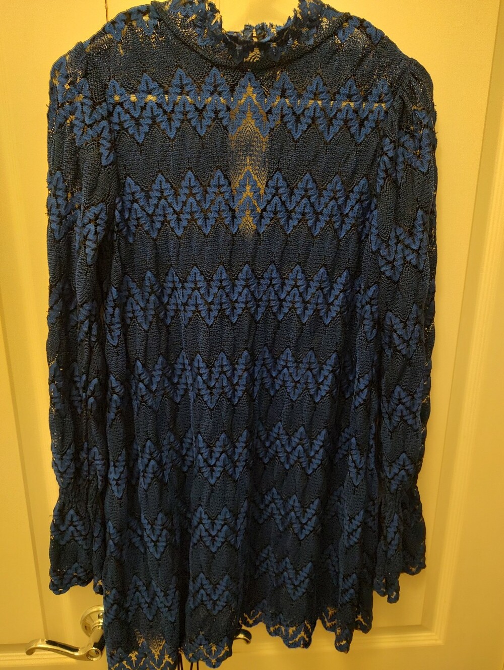 Free People Royal Blue And Black Sheer Lace Mini Dress